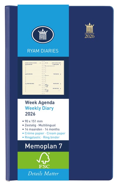 Agenda 2026 Ryam Memoplan 7 Suprema 7dagen/2pagina&apos;s ringplastic assorti afbeelding