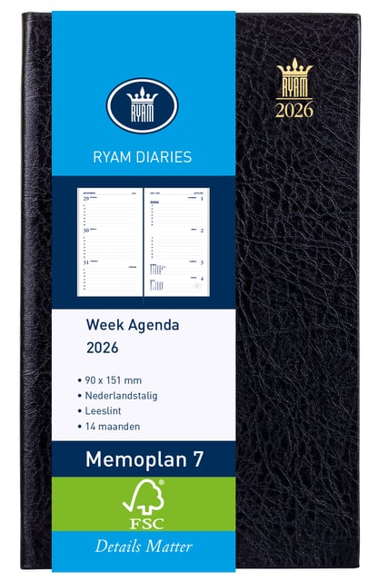 Agenda 2026 Ryam Memoplan 7 Suprema 7dagen/2pagina&apos;s zwart afbeelding