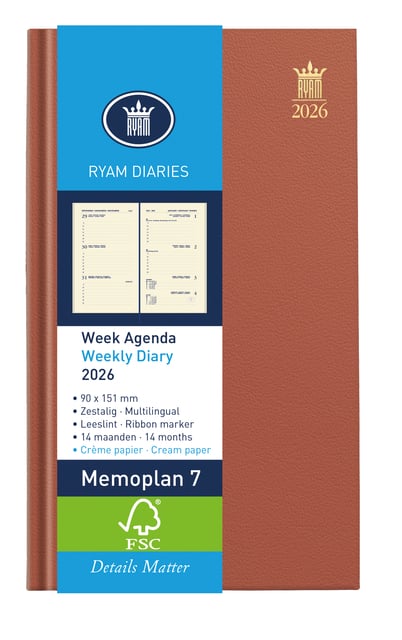 Agenda 2024 Ryam memoplan 7 Nappa 7dagen/2pagina&apos;s assorti afbeelding