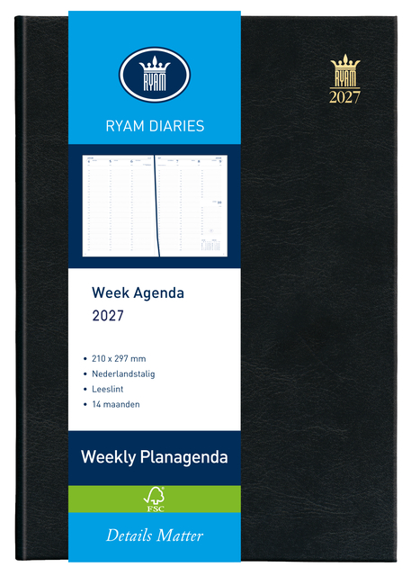 Agenda 2025 Ryam Weekly Mundior 7dagen/2pagina's zwart