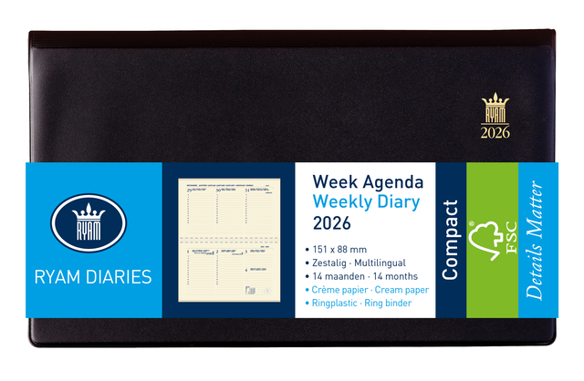 Agenda 2026 Ryam Compact Suprema 7dagen/2pagina&apos;s ringplastic zwart afbeelding