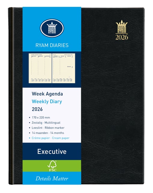 Agenda 2025 Ryam Executive Mundior 7dagen/2pagina&apos;s zwart afbeelding