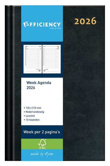 Agenda 2025 Ryam Efficiency Baladek 7dagen/2pagina&apos;s zwart afbeelding