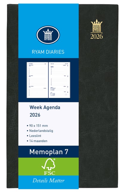 Agenda 2025 Ryam Memoplan 7 Mundior 7dagen/2pagina&apos;s zwart afbeelding
