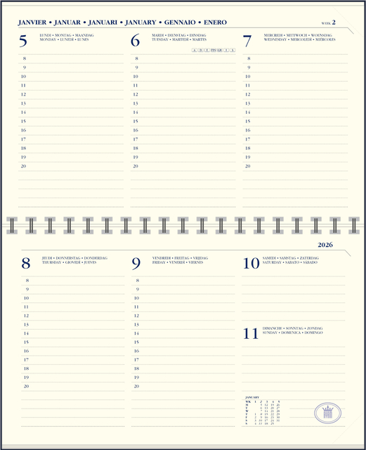 Agendavulling 2026 Ryam Memoplan 7 Compact 7 dagen/2pagina&apos;s landscape crème afbeelding