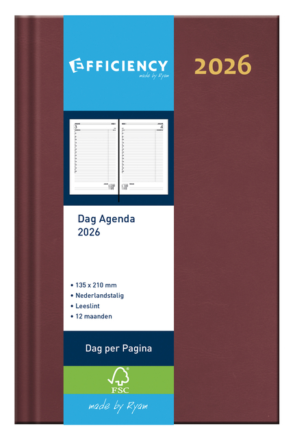 Agenda 2026 Ryam Efficiency Baladek 1dag/1pagina bordeaux afbeelding