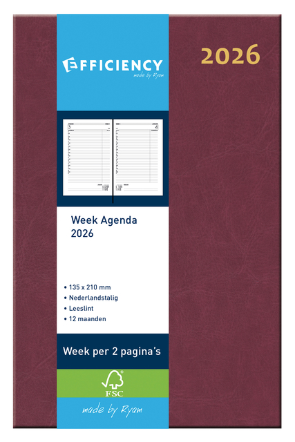 Agenda 2025 Ryam Efficiency Baladek 7dagen/2pagina&apos;s bordeaux afbeelding