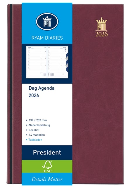 Agenda 2026 Ryam President 1dag/1pagina bordeaux afbeelding
