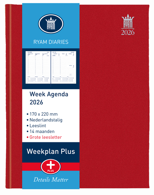 Agenda 2026 Ryam Weekplan Plus Mercury 7dagen/2pagina&apos;s rood afbeelding