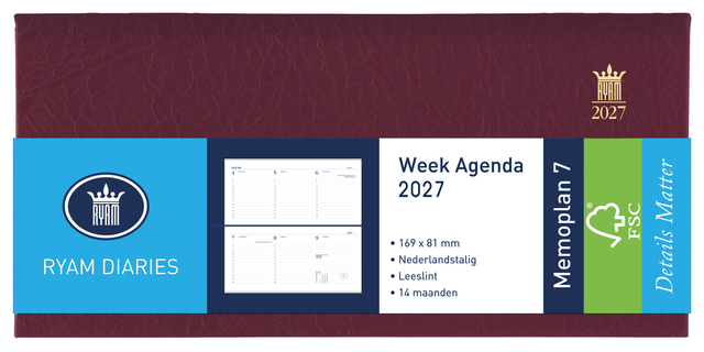 Agenda 2027 Ryam Memoplan 7 Suprema 7dagen/2pagina's landscape bordeaux