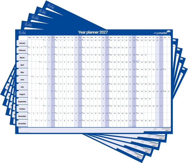 Jaarplanner 2027 Legamaster 90x60cm horizontaal gelamineerd Engelstalig — Foto 3 van 3