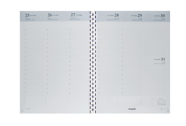 Agendavulling 2027 Brepols Timing 7dagen/2pagina's spiraal wit