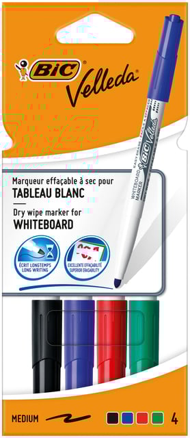Whiteboardmarker Bic Velleda 1744 rond medium assorti 4 stuks afbeelding