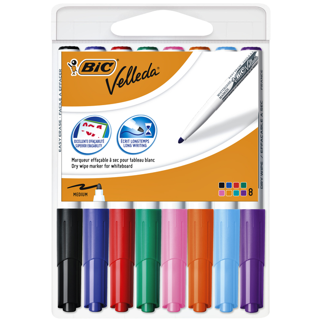 Viltstift Bic Velleda 1748 whiteboard rond medium assorti blister à 8 stuks afbeelding