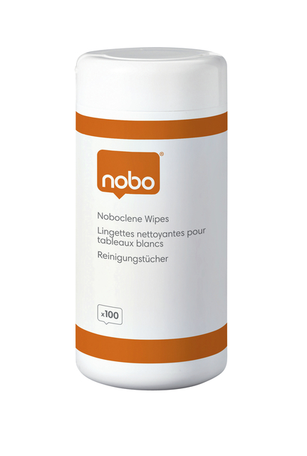 Whiteboard reinigingsdoekjes Nobo pot met 100 stuks afbeelding