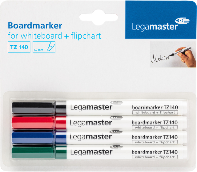 Viltstift Legamaster TZ 140 whiteboard rond 1mm assorti blister à 4 stuks afbeelding