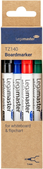 Viltstift Legamaster TZ 140 whiteboard rond 1mm assorti blister à 4 stuks