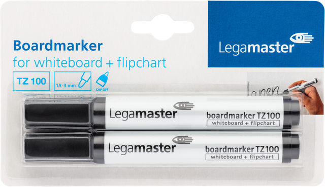 Viltstift Legamaster TZ 100 whiteboard rond 1.5-3mm zwart blister à 2 stuks afbeelding