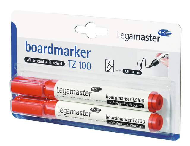 Viltstift Legamaster TZ 100 whiteboard rond 1.5-3mm rood blister à 2 stuks afbeelding