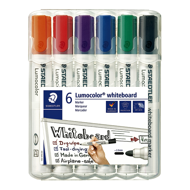 Viltstift Staedtler Lumocolor 351 whiteboard set à 6 stuks assorti afbeelding