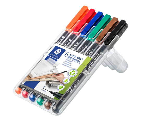 Viltstift Staedtler Lumocolor 313 permanent S set à 6 stuks assorti — Foto 2 van 2