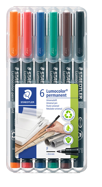 Viltstift Staedtler Lumocolor 318 permanent F set à 6 stuks assorti afbeelding