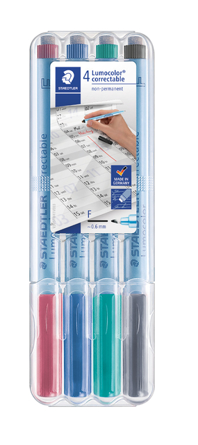 Viltstift Staedtler Lumocolor 305 non permanent correctable F set à 4 stuks afbeelding