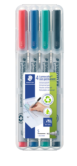 Viltstift Staedtler Lumocolor 311 non permanent S set à 4 assorti afbeelding