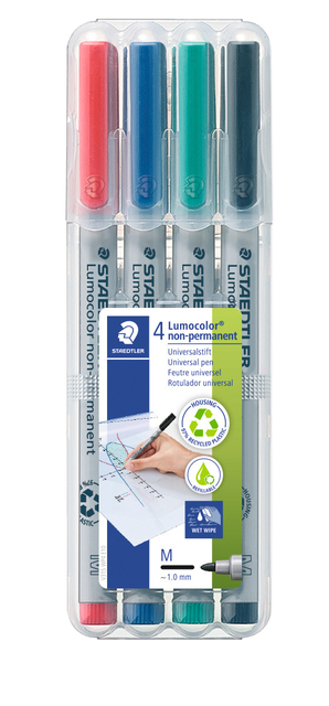 Viltstift Staedtler Lumocolor 315 non permanent M set à 4 stuks assorti afbeelding