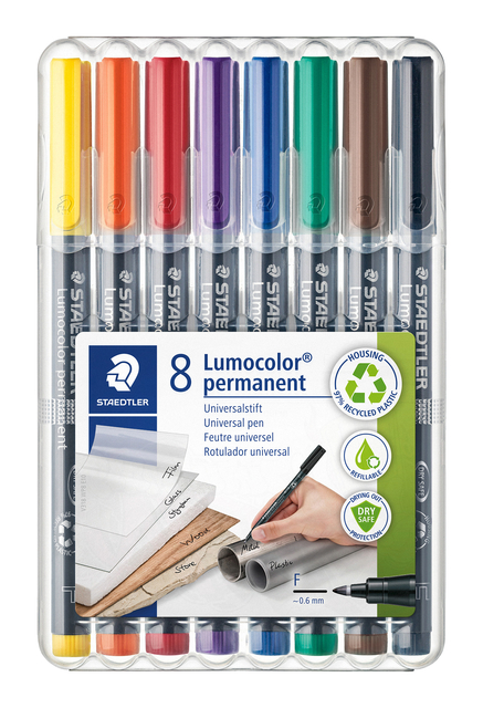 Viltstift Staedtler Lumocolor 318 permanent F set à 8 stuks assorti afbeelding