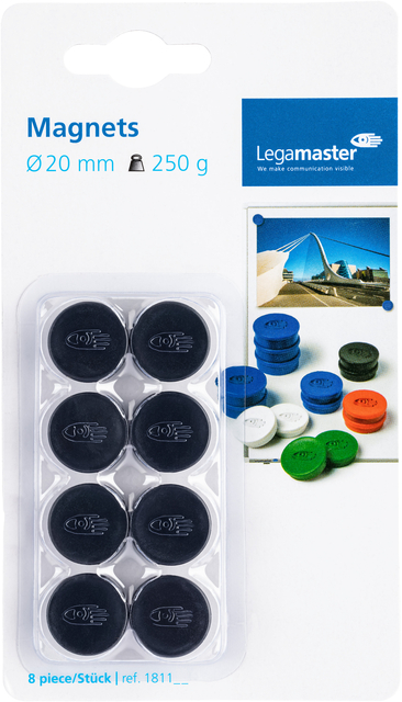 Magneet Legamaster 20mm 250gr zwart 8 stuks afbeelding