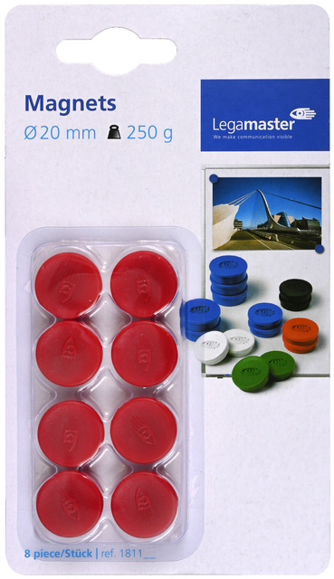 Magneet Legamaster 20mm 250gr rood 8 stuks afbeelding