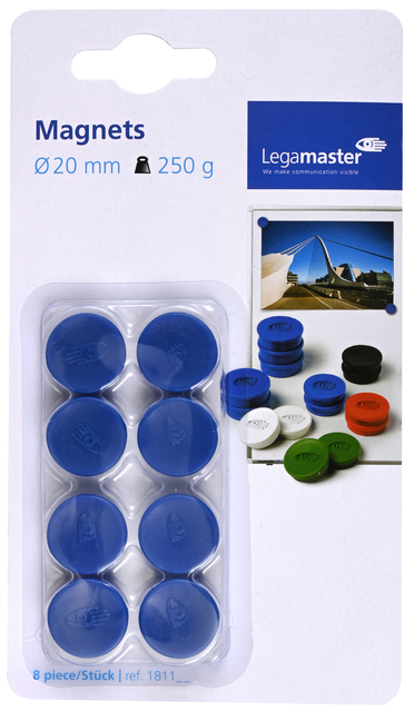 Magneet Legamaster 20mm 250gr blauw 8 stuks afbeelding