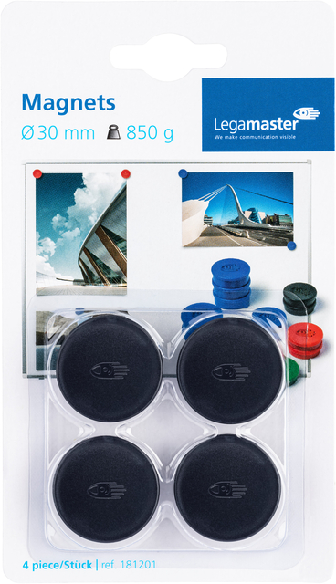 Magneet Legamaster 30mm 850gr zwart 4 stuks afbeelding