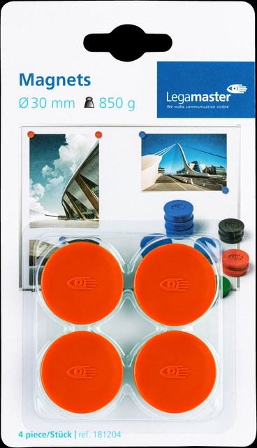 Magneet Legamaster 30mm 850gr rood 4 stuks