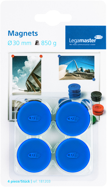 Magneet Legamaster 30mm 850gr blauw 4 stuks afbeelding