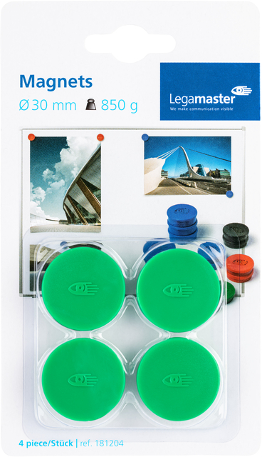 Magneet Legamaster 30mm 850gr groen 4 stuks afbeelding