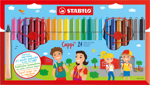 Viltstift STABILO Cappi 168/24 medium assorti etui à 24 stuks afbeelding