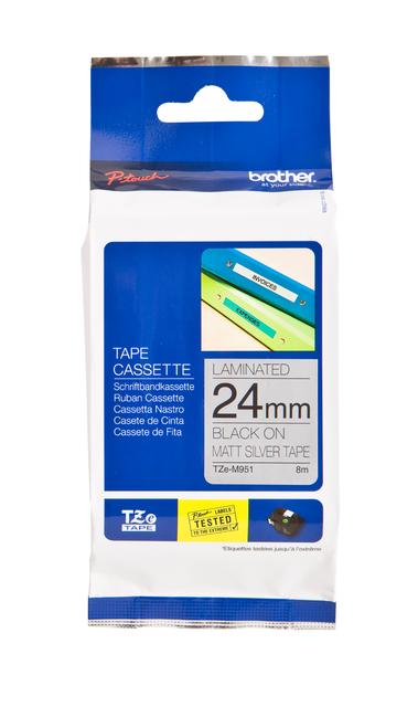 Labeltape Brother P-touch TZe-M951 metallic 24mm zwart op zilver afbeelding