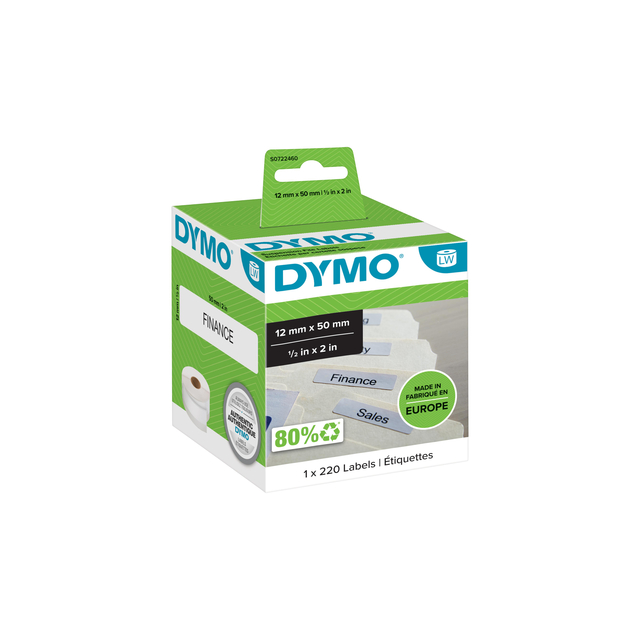 Etiket Dymo LabelWriter naamkaart hangmap 12x50mm 1 rol á 220 stuks wit afbeelding