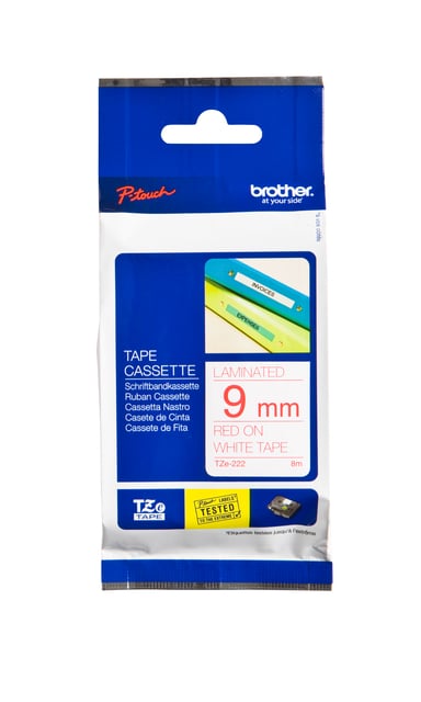 Labeltape Brother P-touch TZe-222 standaard 9mm rood op wit afbeelding