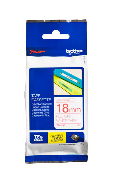 Labeltape Brother P-touch TZe-242 standaard 18mm rood op wit afbeelding