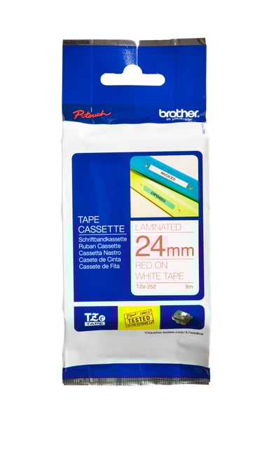 Labeltape Brother P-touch TZe-252 standaard 24mm rood op wit afbeelding