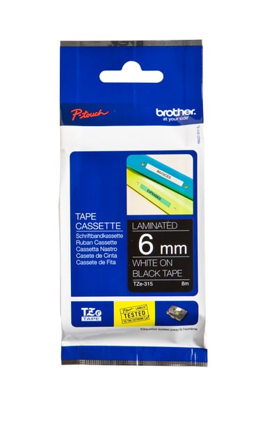 Labeltape Brother P-touch TZe-315 standaard 6mm wit op zwart afbeelding