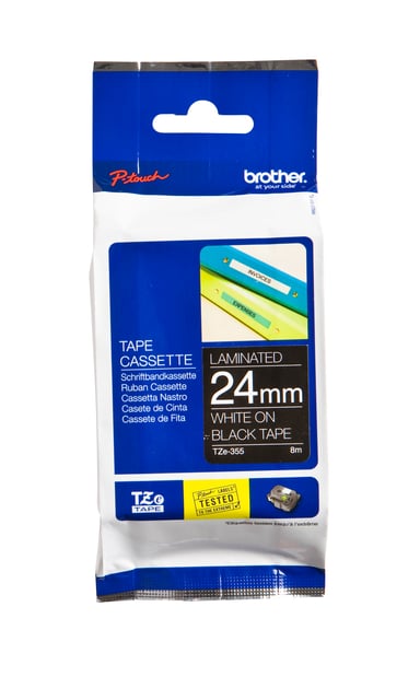 Labeltape Brother P-touch TZe-355 standaard 24mm wit op zwart afbeelding