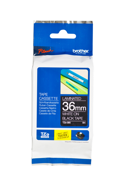 Labeltape Brother P-touch TZe-365 standaard 36mm wit op zwart afbeelding