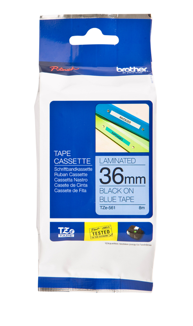 Labeltape Brother P-touch TZe-561 standaard 36mm zwart op blauw afbeelding