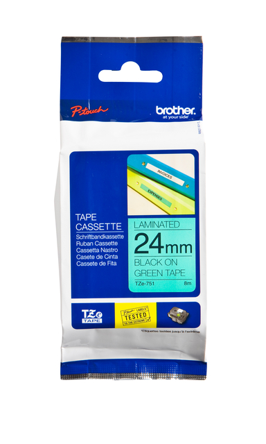 Labeltape Brother P-touch TZe-751 standaard 24mm zwart op groen afbeelding
