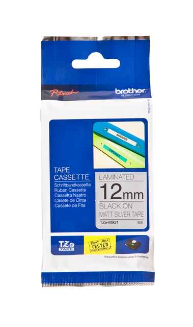 Labeltape Brother P-touch TZe-M931 metallic 12mm zwart op zilver afbeelding
