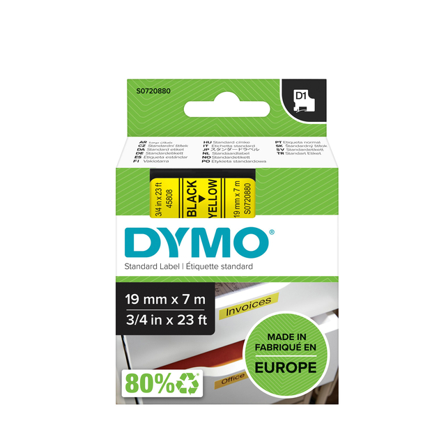 Labeltape Dymo LabelManager D1 polyester 19mm zwart op geel afbeelding